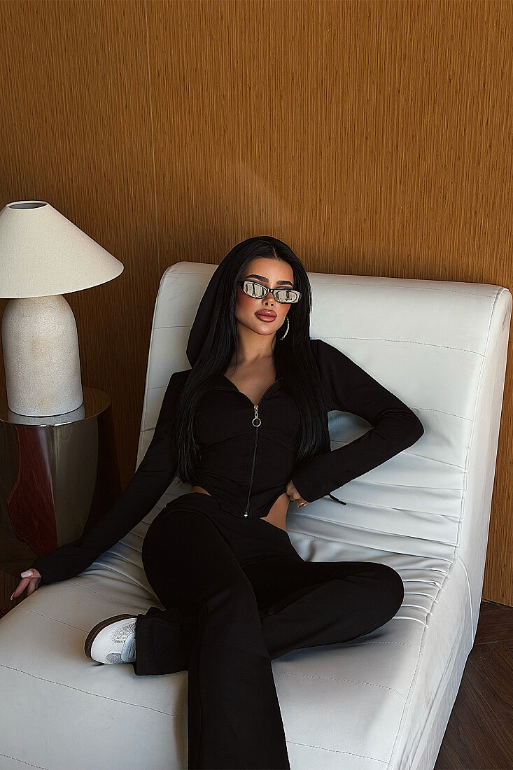 Siyah Pointelle Tracksuit Takım ATE-3547 - EYYO