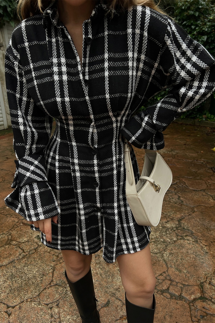 Siyah Pötikare Desen Mini Elbise ATE2451 - EYYO