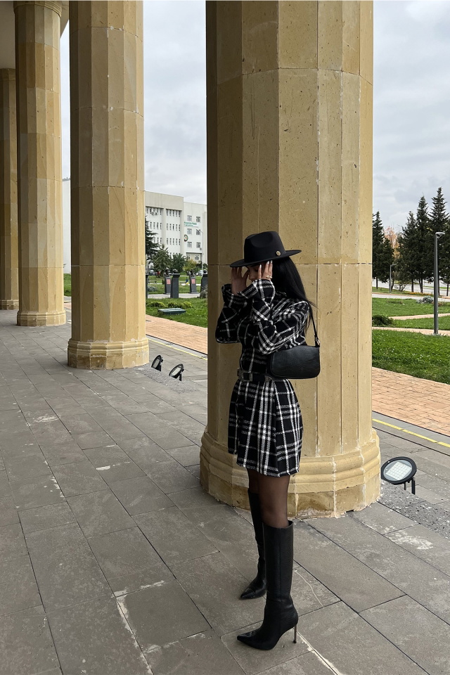 Siyah Pötikare Desen Mini Elbise ATE2451 - 9