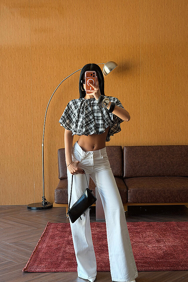 Siyah Pötikareli Crop Top ATE-5493 - 3
