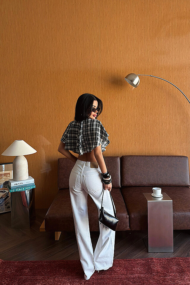 Siyah Pötikareli Crop Top ATE-5493 - 4