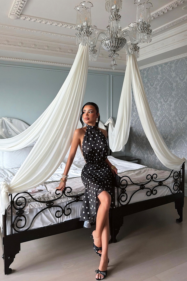 Siyah Puantiyeli Mini Elbise ATE-5032 - 2