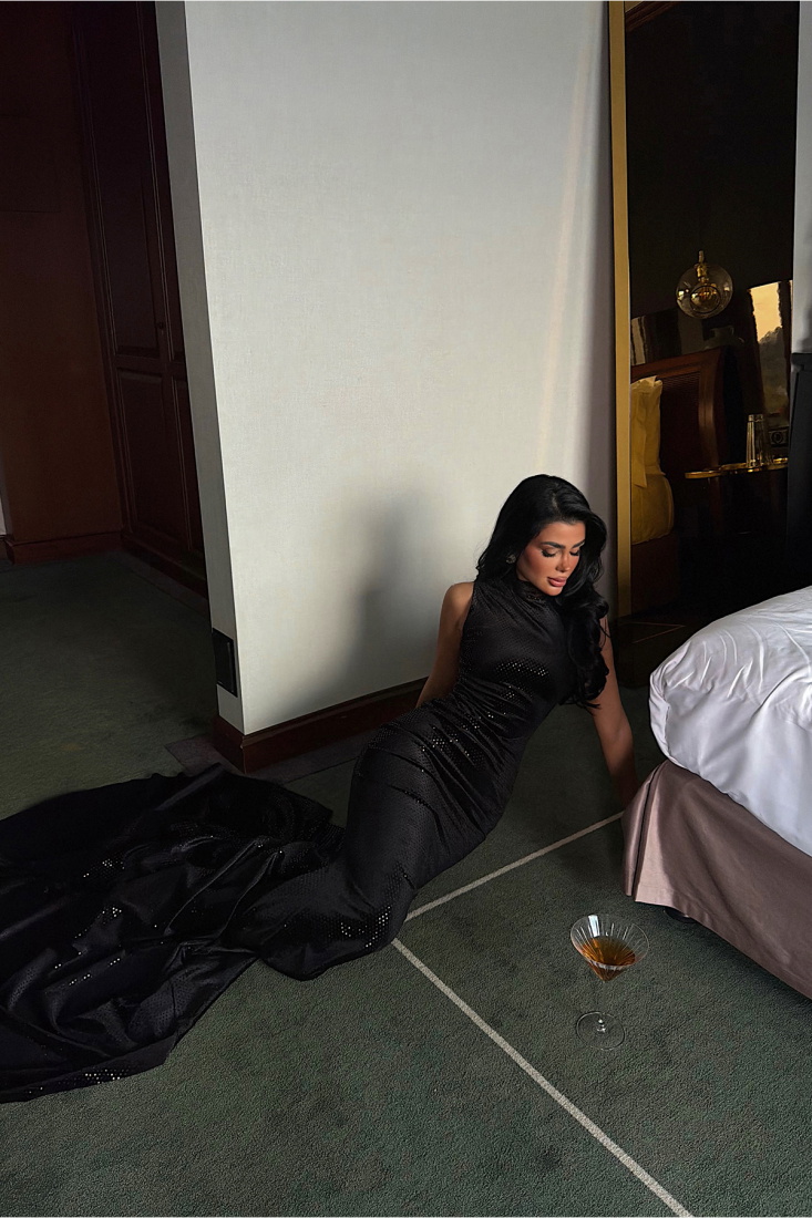 Siyah Elspeth uzun elbise ATE-4013 - EYYO