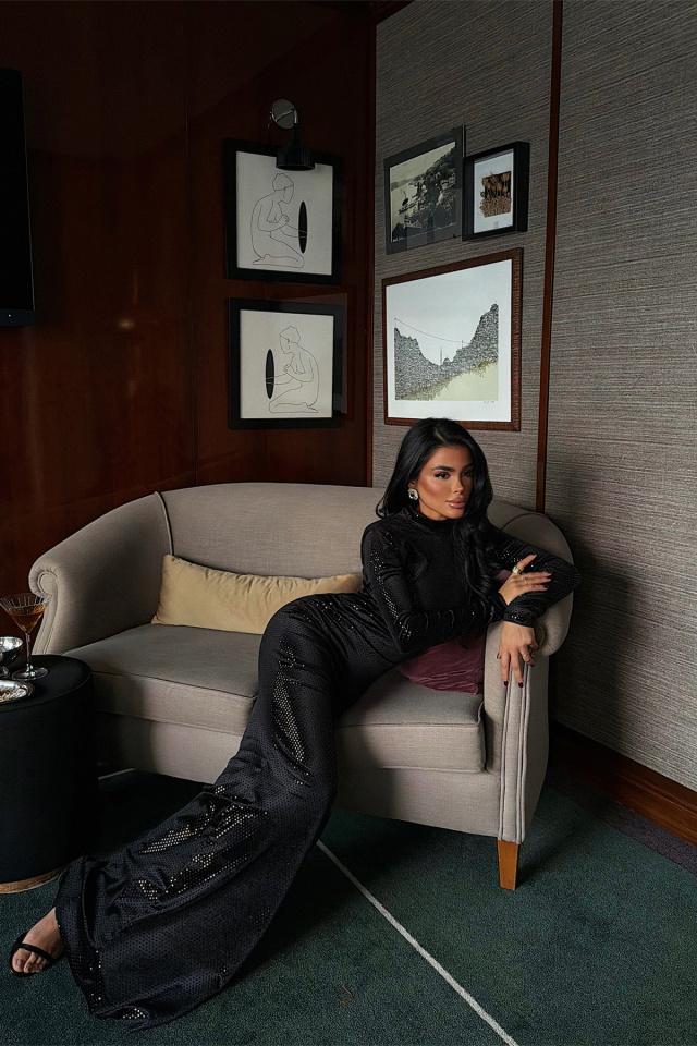 Siyah Pul Uzun Kollu Elbise ATE-4016 - 1