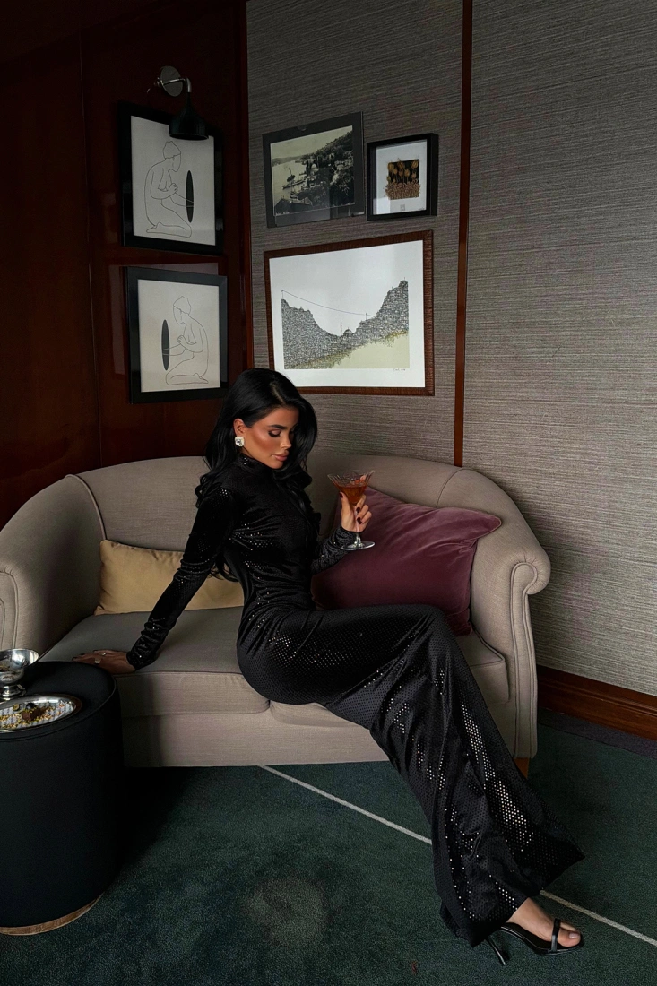 Siyah Zofia uzun elbise ATE-4016 - EYYO