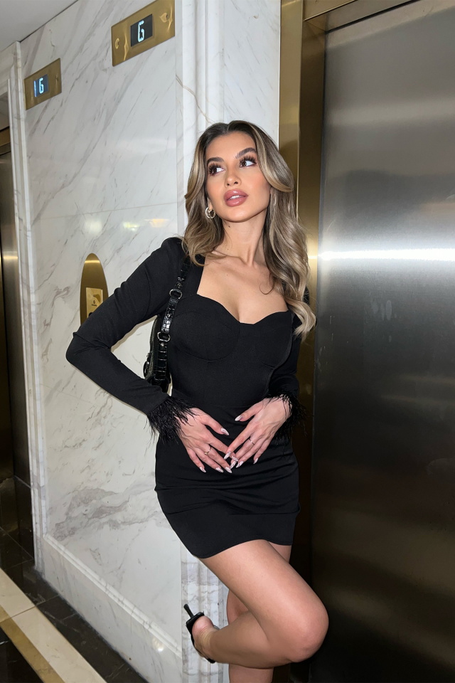Siyah Püskül Detay Mini Elbise ATE4139 - 1