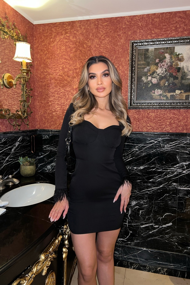 Siyah Püskül Detay Mini Elbise ATE4139 - 6