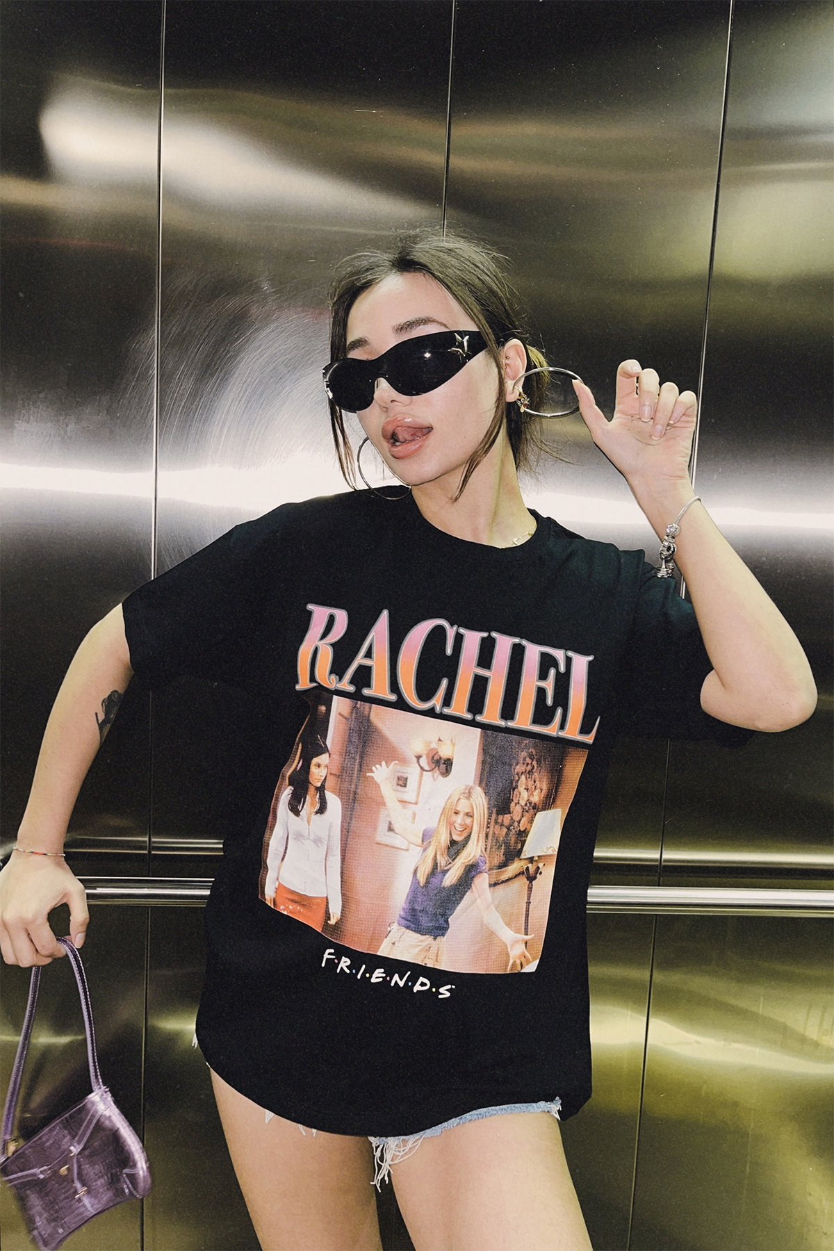 Siyah Rachel Baskılı Tişört - 1