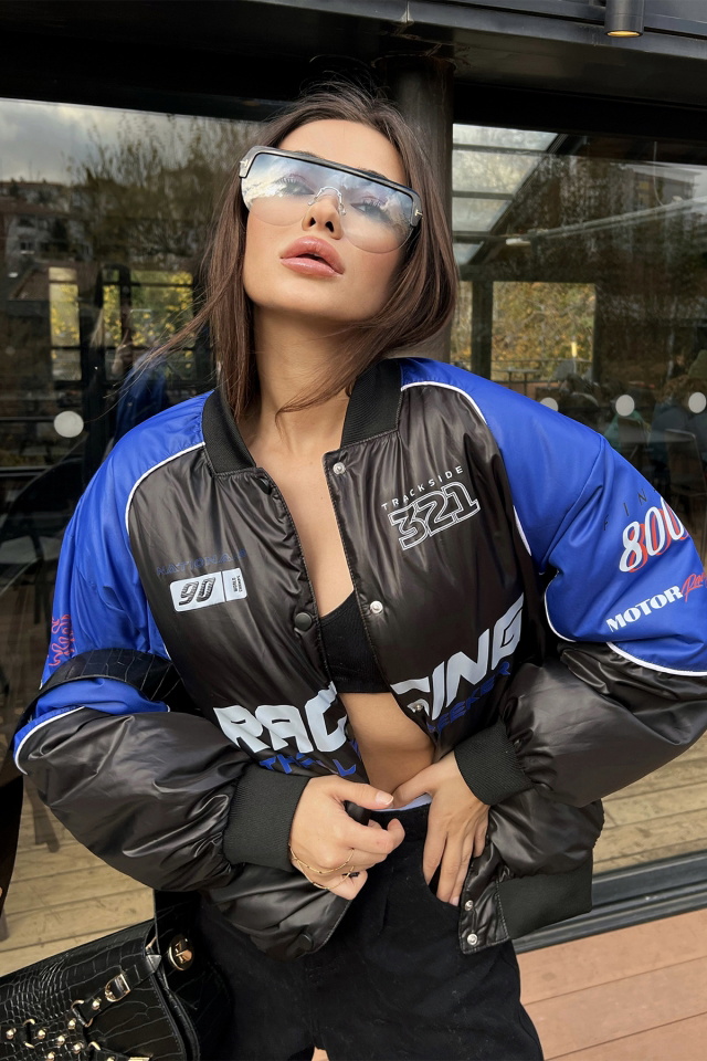 Siyah Racing Baskılı Şişme Mont ATE3070 - 2