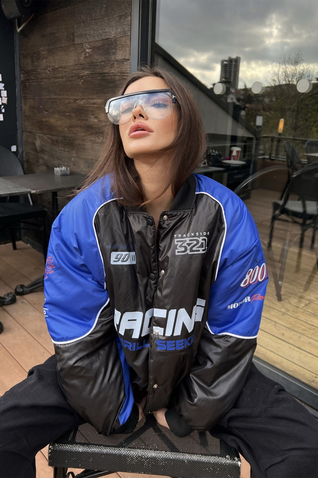 Siyah Racing Baskılı Şişme Mont ATE3070 - 3