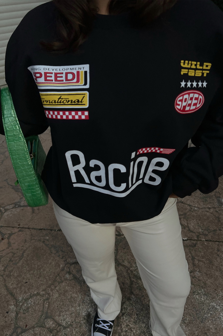 Siyah Önü Racing Baskılı Sweat ATE2572 - EYYO