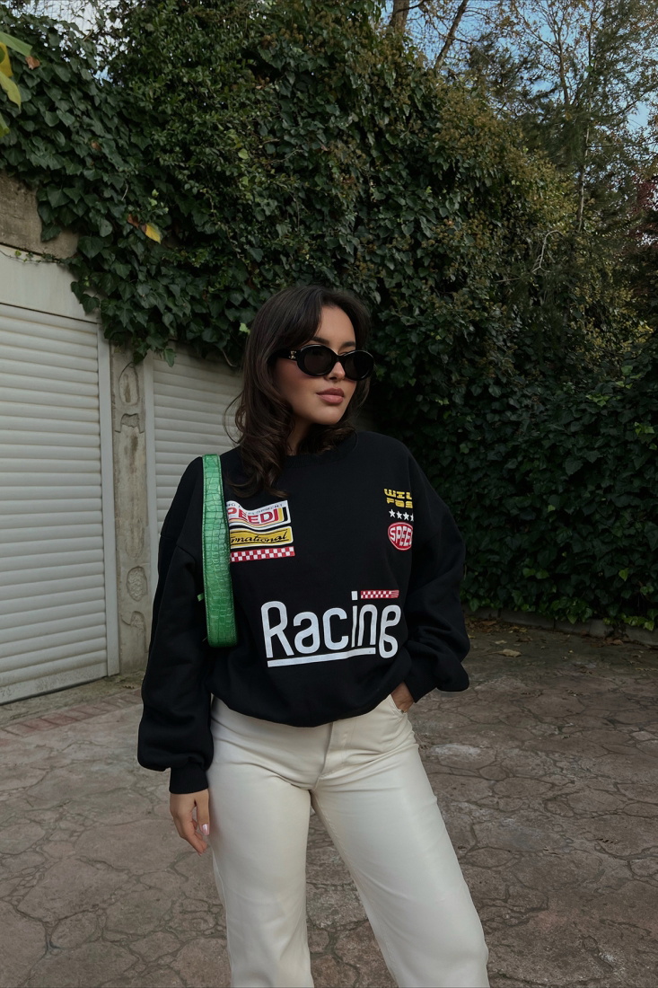 Siyah Önü Racing Baskılı Sweat ATE2572 - EYYO