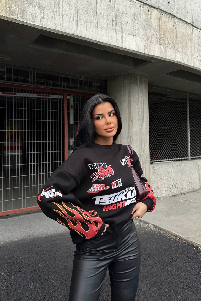 Siyah Racing Baskılı Sweatshirt ATE-0025 - 6