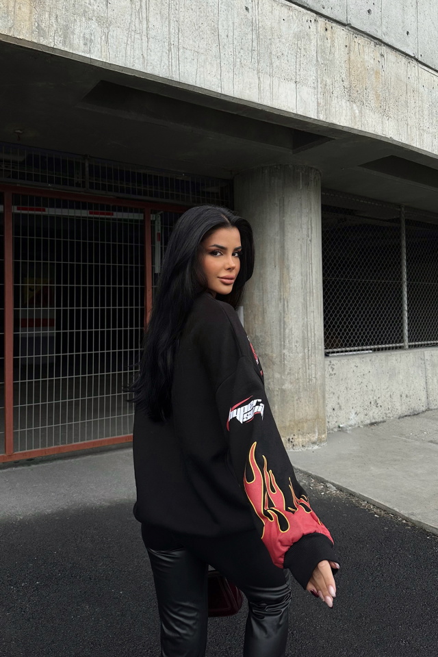 Siyah Racing Baskılı Sweatshirt ATE-0025 - 8