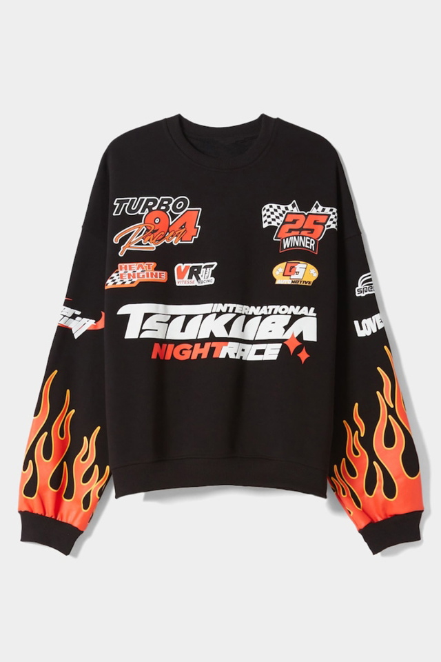 Siyah Racing Baskılı Sweatshirt ATE2162 - 1