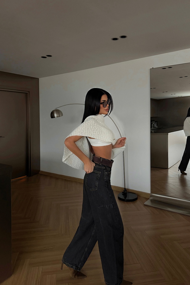 Siyah Relax Fit Jean Pantolon ATE-4679 - 3