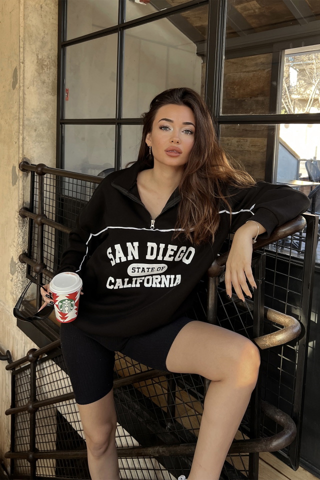 Siyah San Diego Baskılı Sweat ATE3321 - 7
