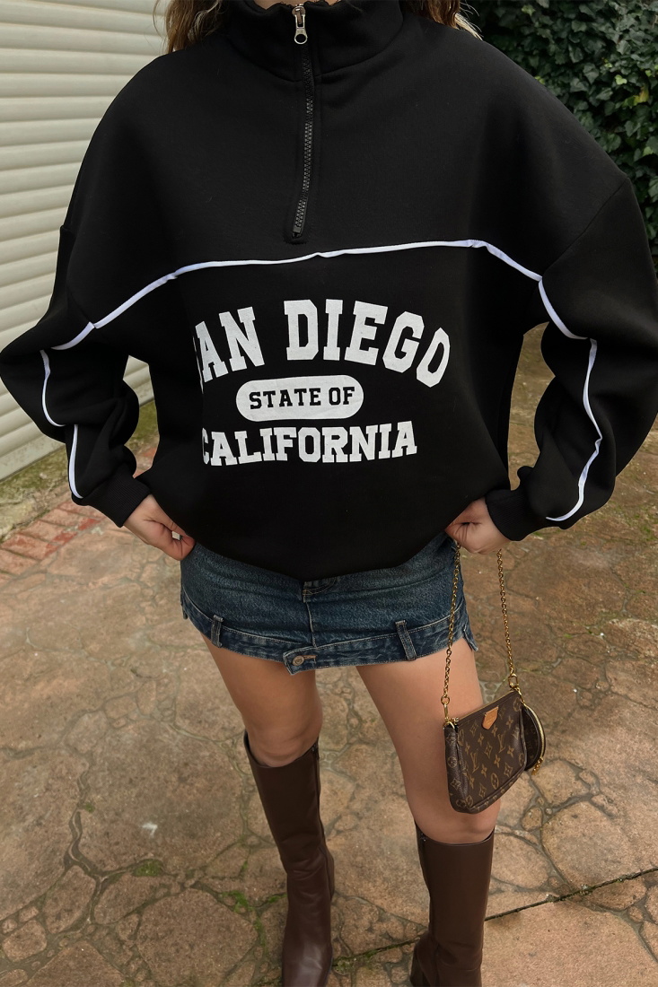 Siyah San Diego Baskılı Sweat ATE3321 - EYYO ATELIER