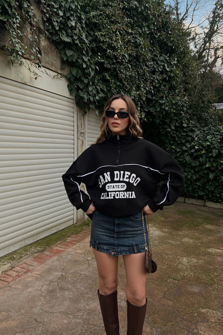 Siyah San Diego Baskılı Sweat ATE3321 - EYYO ATELIER