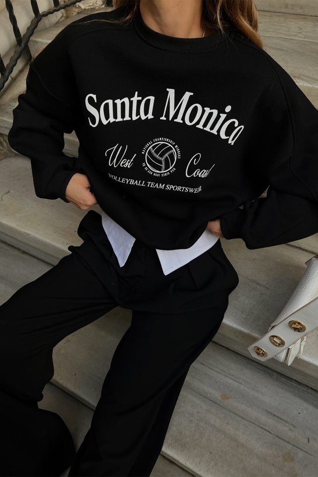 Siyah Santa Monica Baskılı Sweat ATE2398 - 2