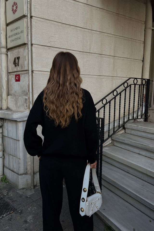 Siyah Santa Monica Baskılı Sweat ATE2398 - 5