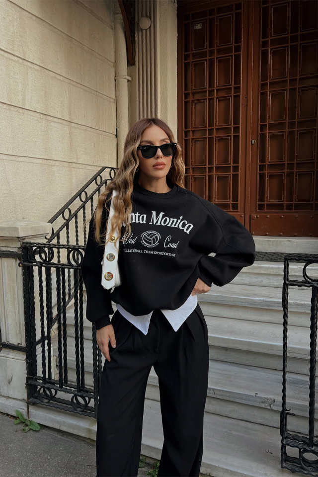 Siyah Santa Monica Baskılı Sweat ATE2398 - 3