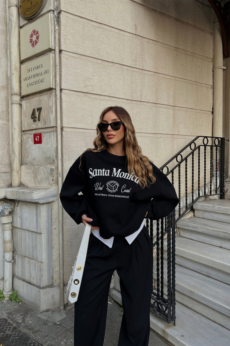 Siyah Santa Monica Baskılı Sweat ATE2398 - EYYO