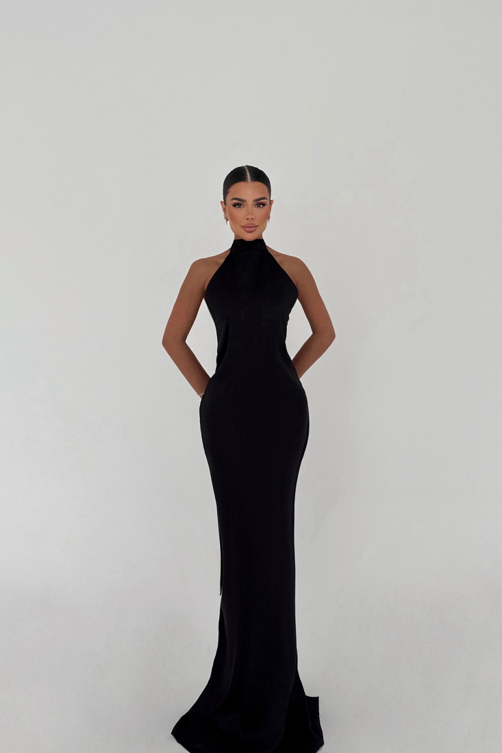 Siyah Aldonsa Sırt Dekolteli Elbise ATE-1319 - EYYO