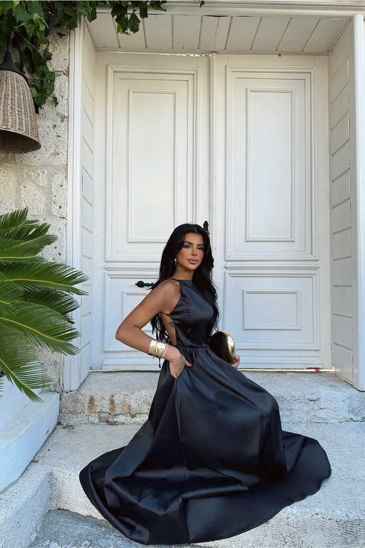 Siyah ANAİS SIRT DEKOLTE ELBİSE ATE-1228 - EYYO