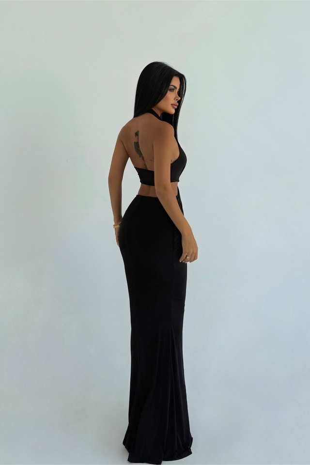 Siyah Seamed Uzun Elbise ATE-3474 - 3
