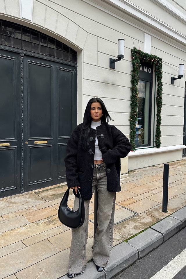 Siyah Serenity Önü Düğmeli Mont ATE-0662 - 3