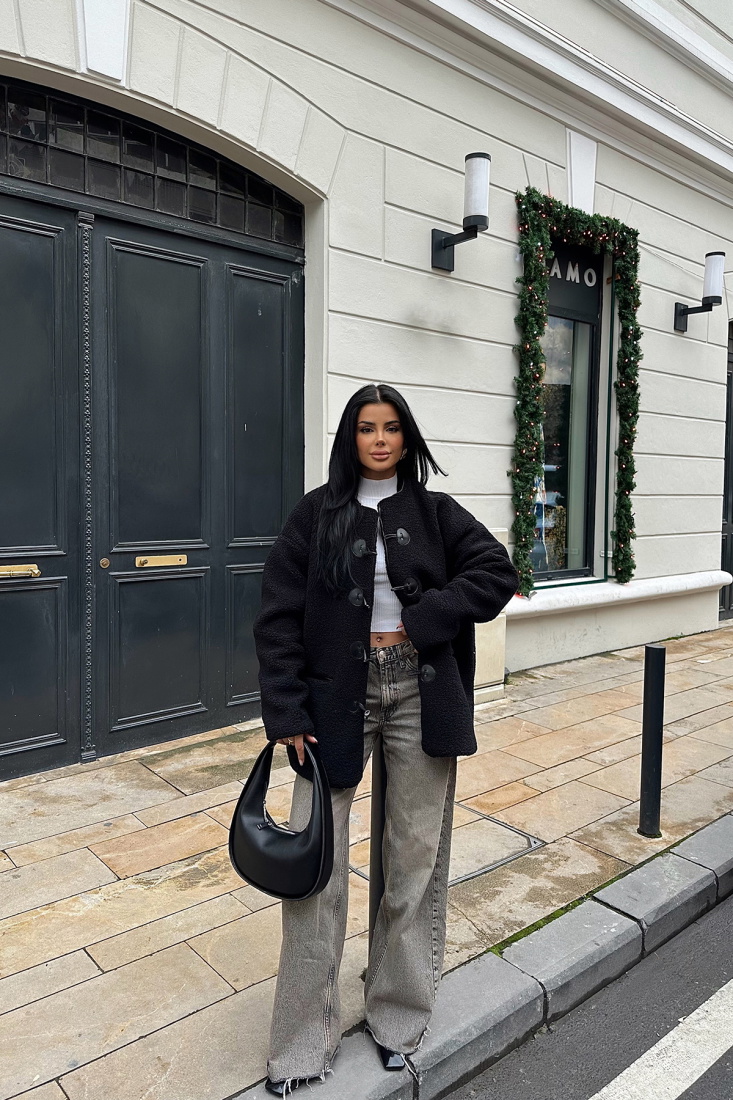 Siyah Serenity Önü Düğmeli Mont ATE-0662 - EYYO