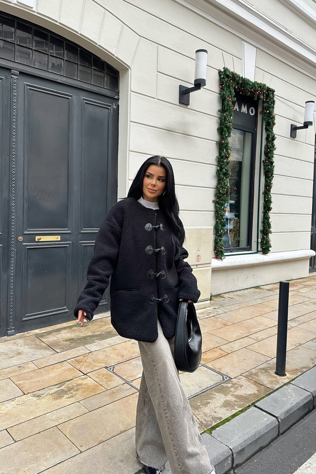 Siyah Serenity Önü Düğmeli Mont ATE-0662 - 4