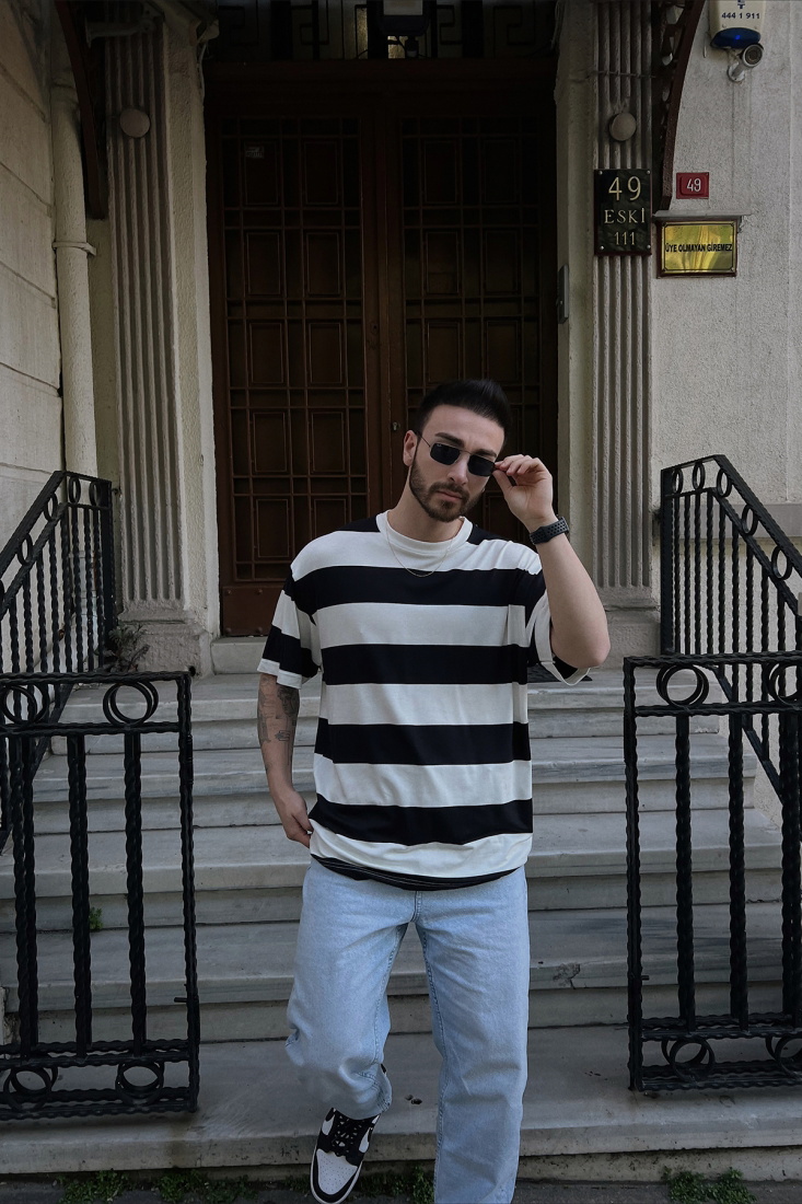 Siyah Şerit Detay Tişört ATE5029 - BLACK SAMPLE