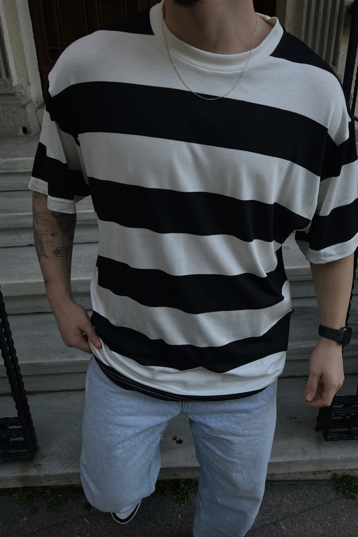 Siyah Şerit Detay Tişört ATE5029 - BLACK SAMPLE