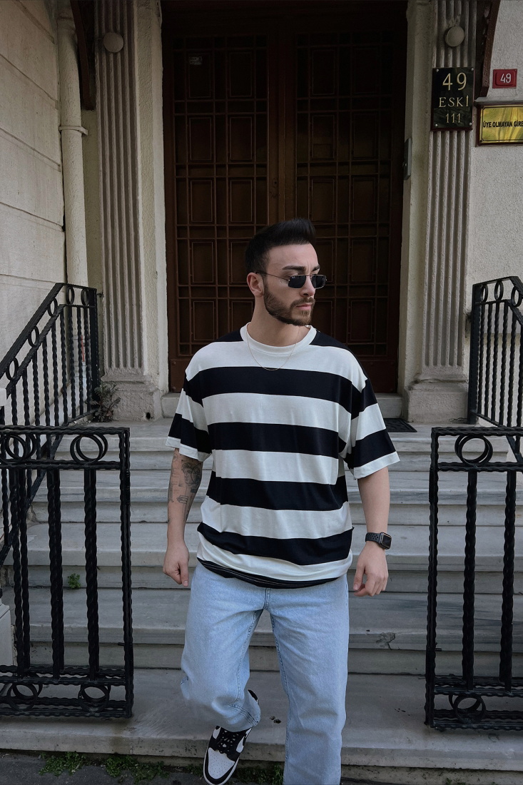 Siyah Şerit Detay Tişört ATE5029 - BLACK SAMPLE