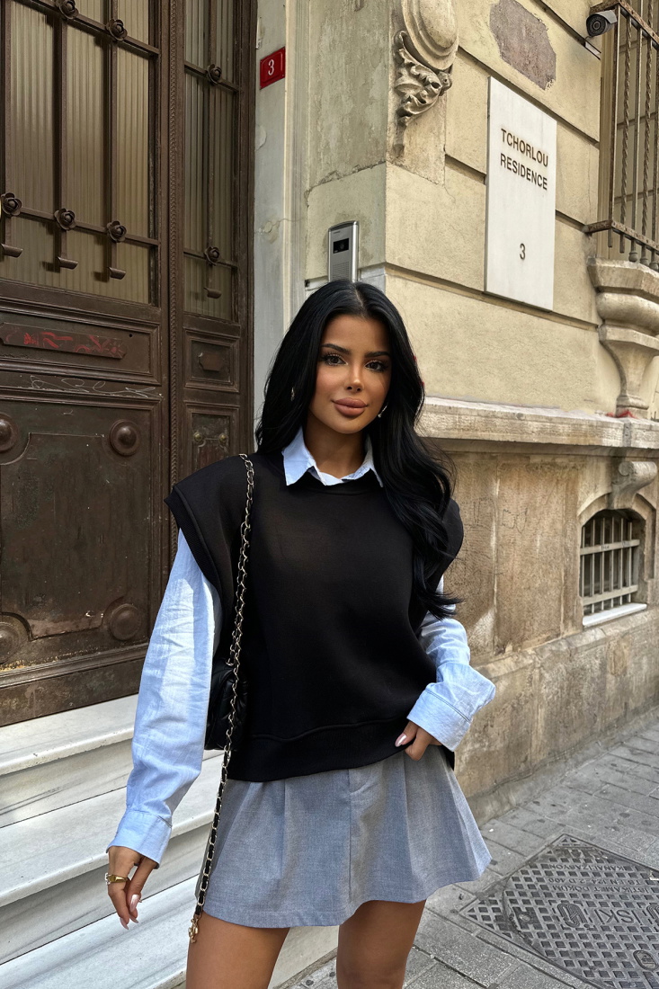 Siyah Sıfır Kol Sweat ATE-0011 - NOON