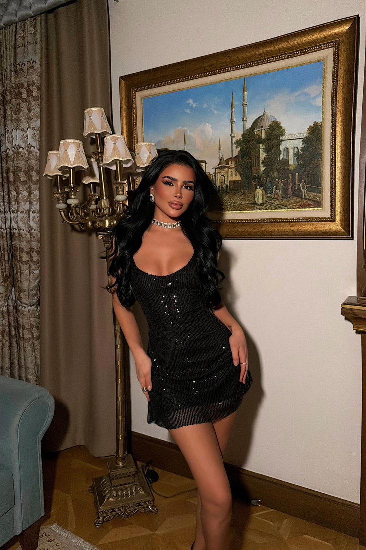 Siyah Cozhy Mini Payetli Elbise ATE-3982 - EYYO