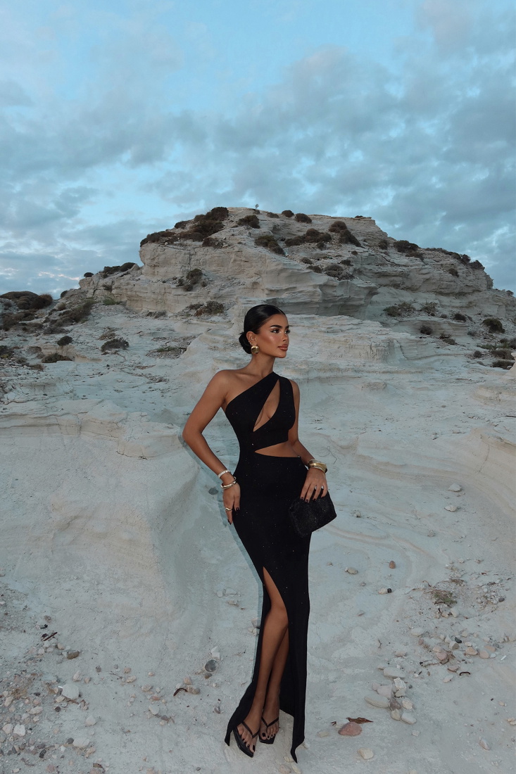 Siyah Narcisa Simli Elbise ATE-1603 - EYYO