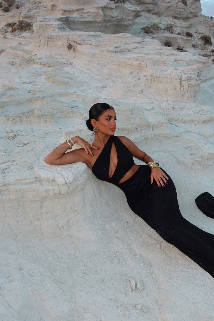 Siyah Narcisa Simli Elbise ATE-1603 - EYYO