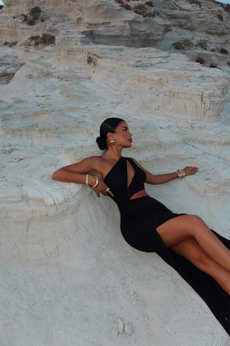 Siyah Narcisa Simli Elbise ATE-1603 - EYYO