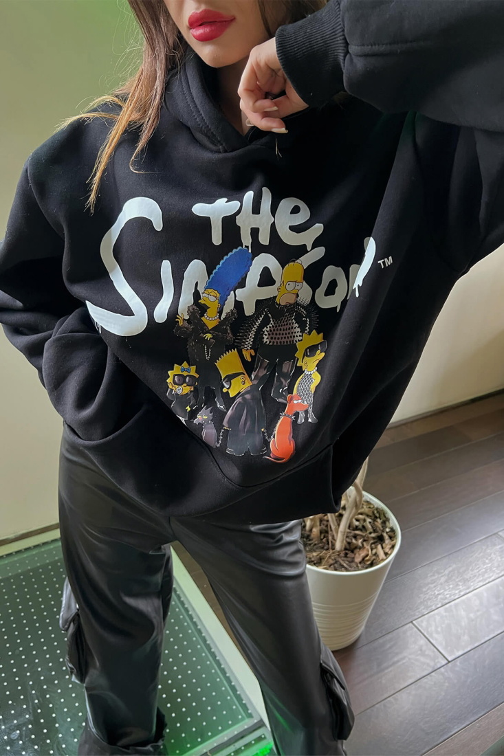 Siyah Önü Baskılı Hoodie Sweat ATE2264 - EYYO