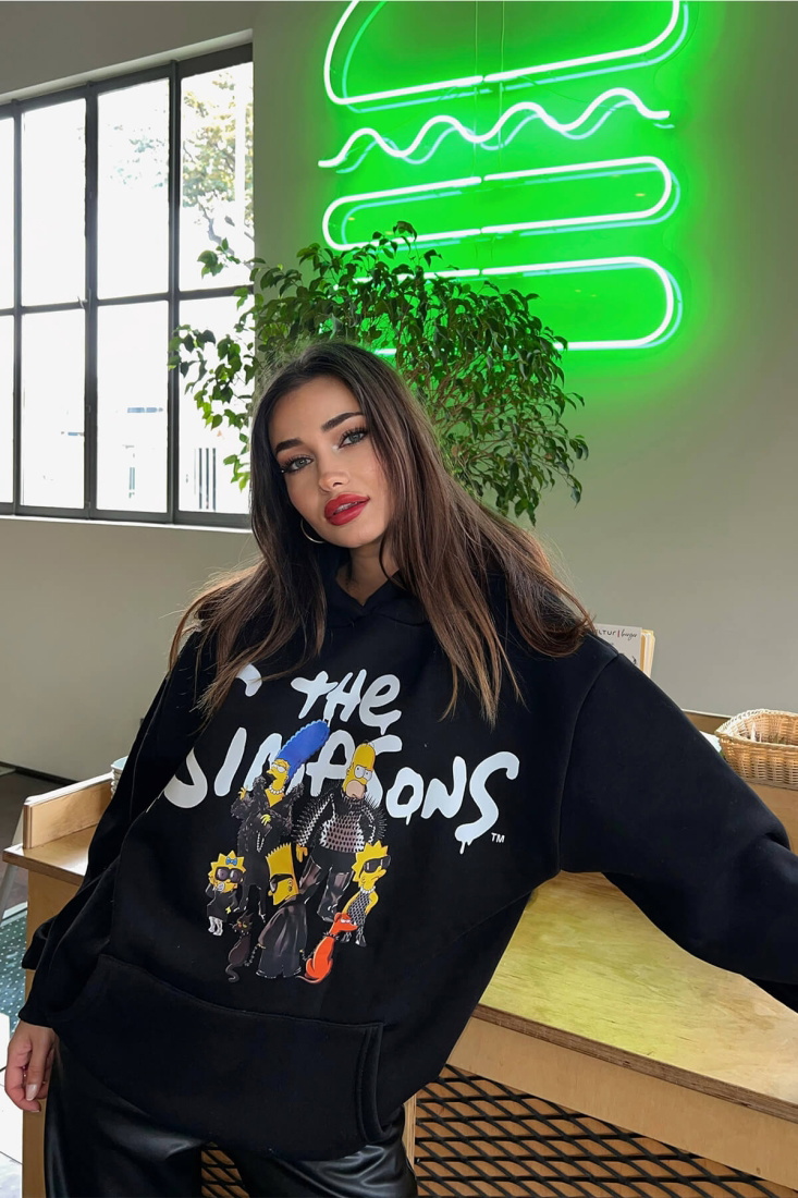 Siyah Önü Baskılı Hoodie Sweat ATE2264 - EYYO