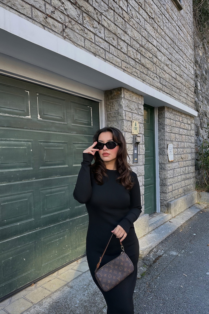 Siyah Sırt Detay Bağlamalı Uzun Elbise ATE3994 - EYYO