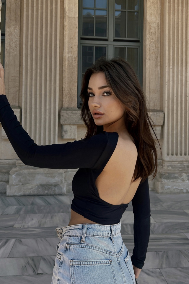 Siyah Sırt Detay Crop Top ATE3895 - 3