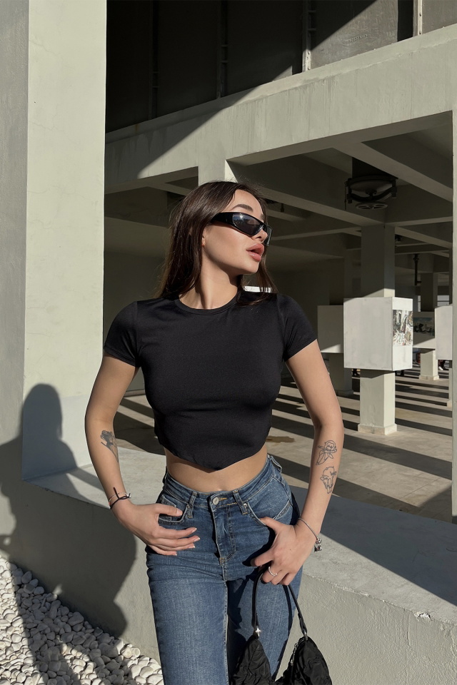 Siyah Sırt Detay Crop Top ATE5124 - 1