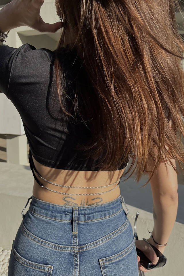 Siyah Sırt Detay Crop Top ATE5124 - 2