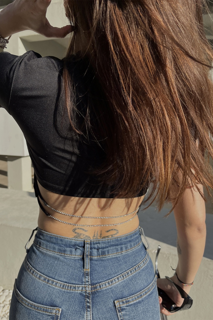 Siyah Sırt Detay Crop Top ATE5124 - VİNALES