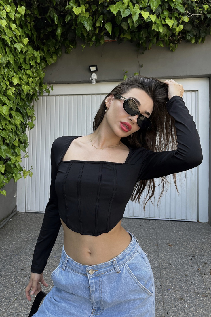 Siyah Sırt Detay Crop Top ATE6518 - KARABAY