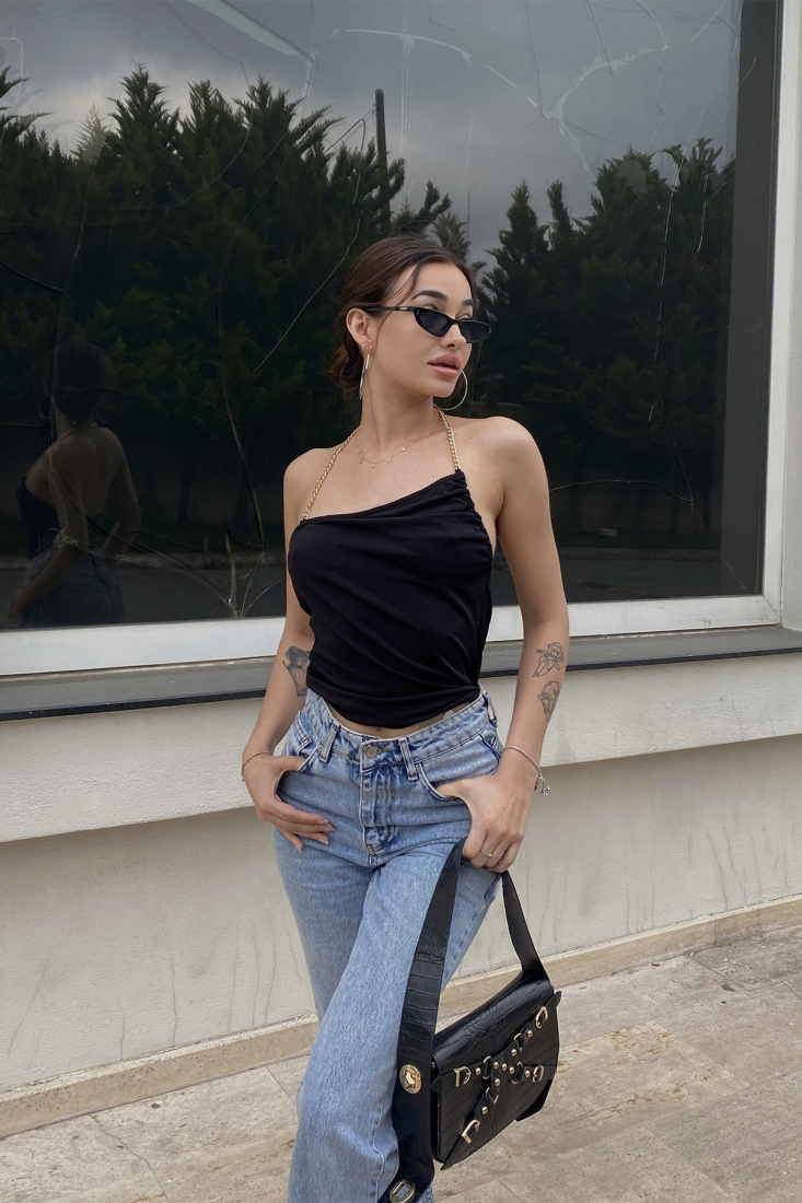 Siyah Sırt Detay Crop Top ATE6687 - BARAN